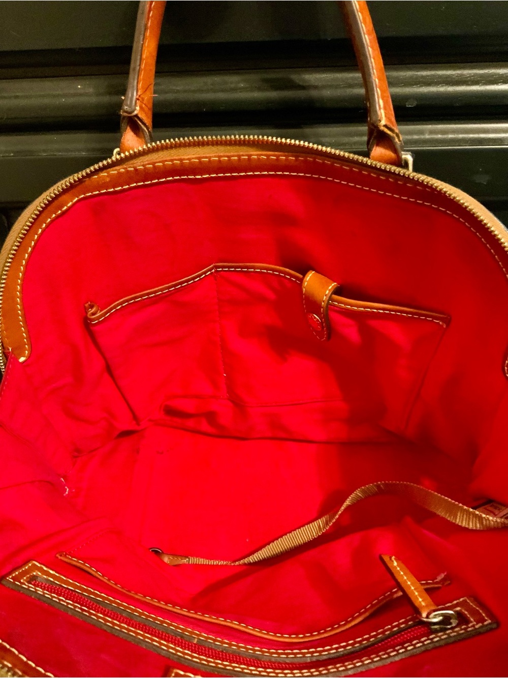 Dooney & Bourke Pepple Grain Zip Zip Black Leather Satchel with Brown Leather - Picture 5 of 6